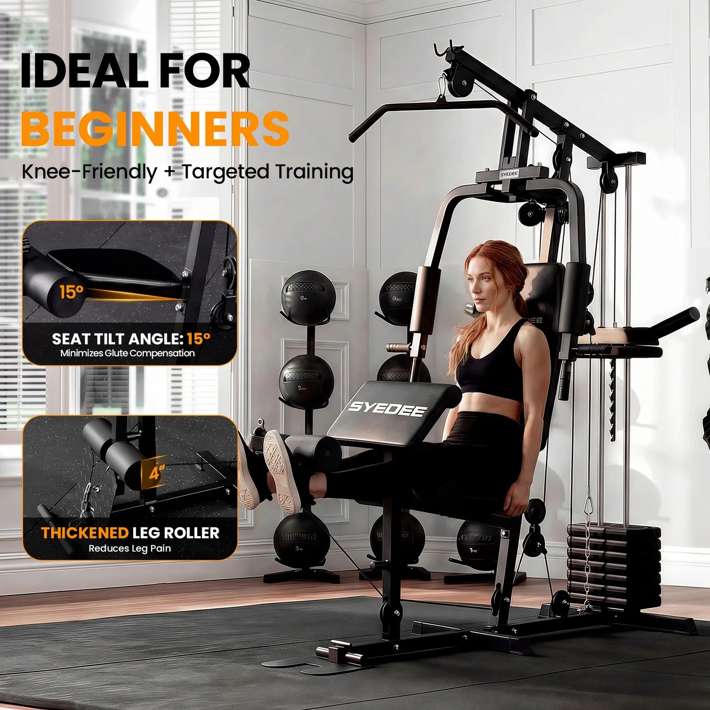 Multifunctional Home Gym System, Home Gym Station with 105LBS Weight Stack, All in One Workout Machine for Full Body Strength Training