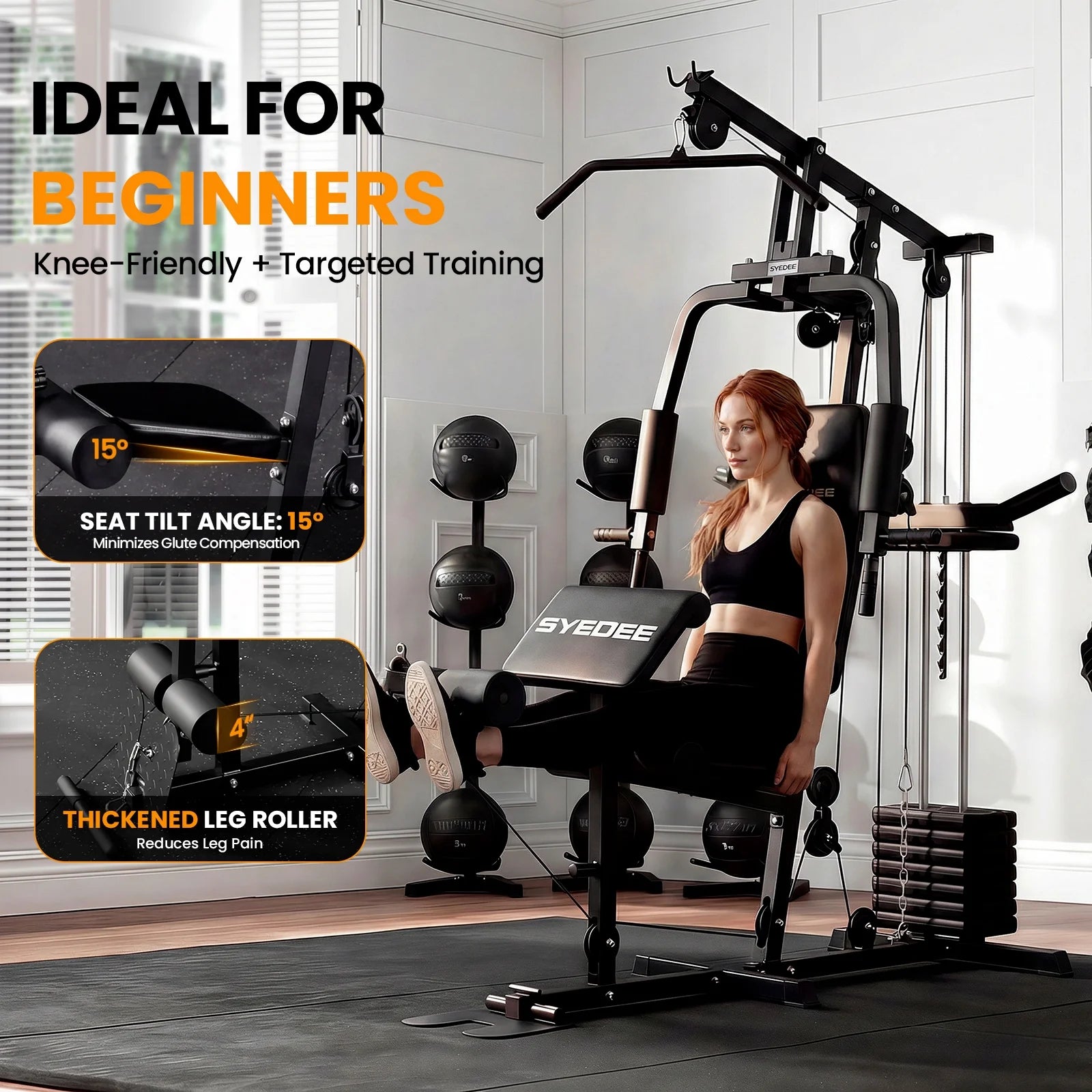 Multifunctional Home Gym System, Home Gym Station with 105LBS Weight Stack, All in One Workout Machine for Full Body Strength Training