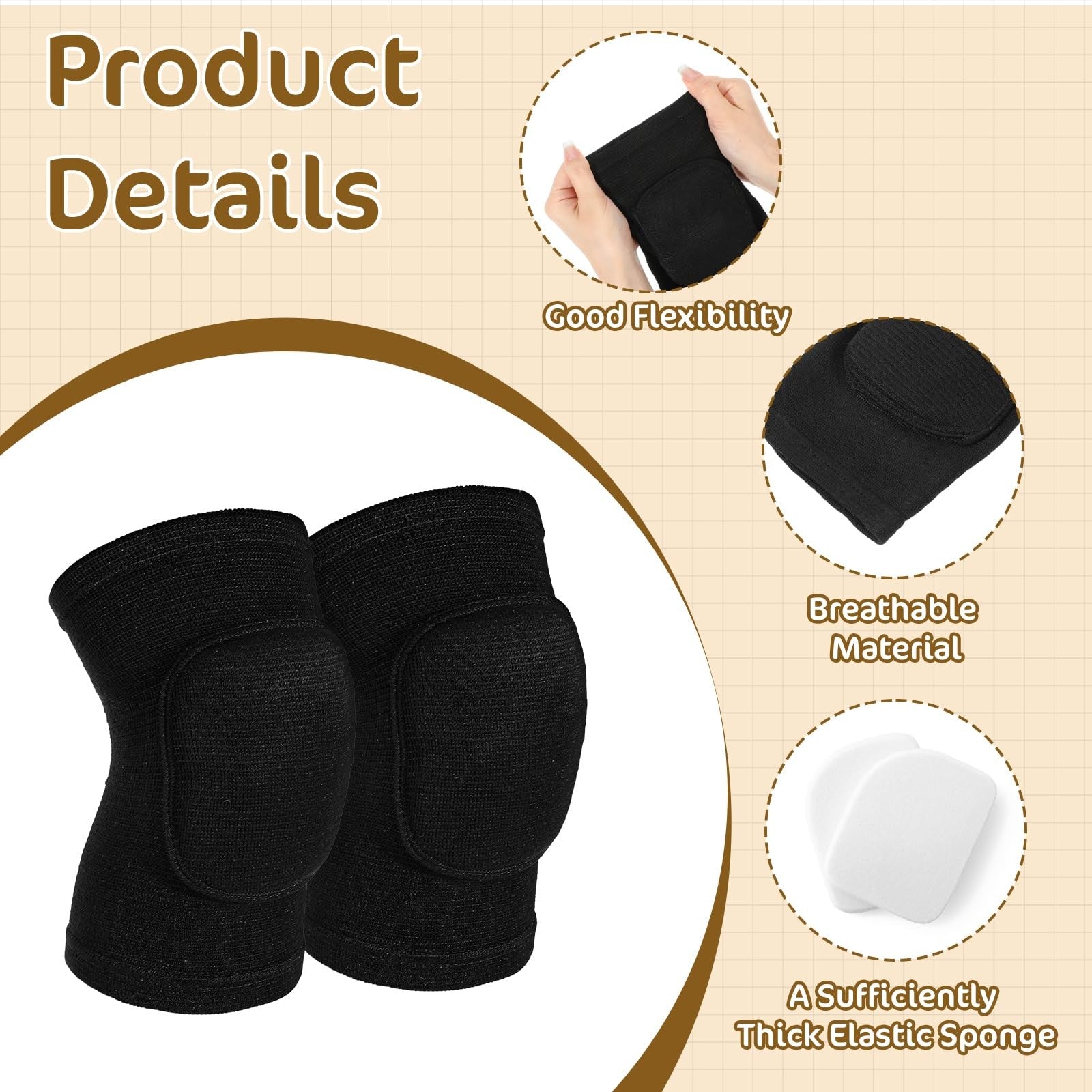 Breathable Knee Pads Elastic Knee Support Sleeves for Volleyball Dancing Yoga