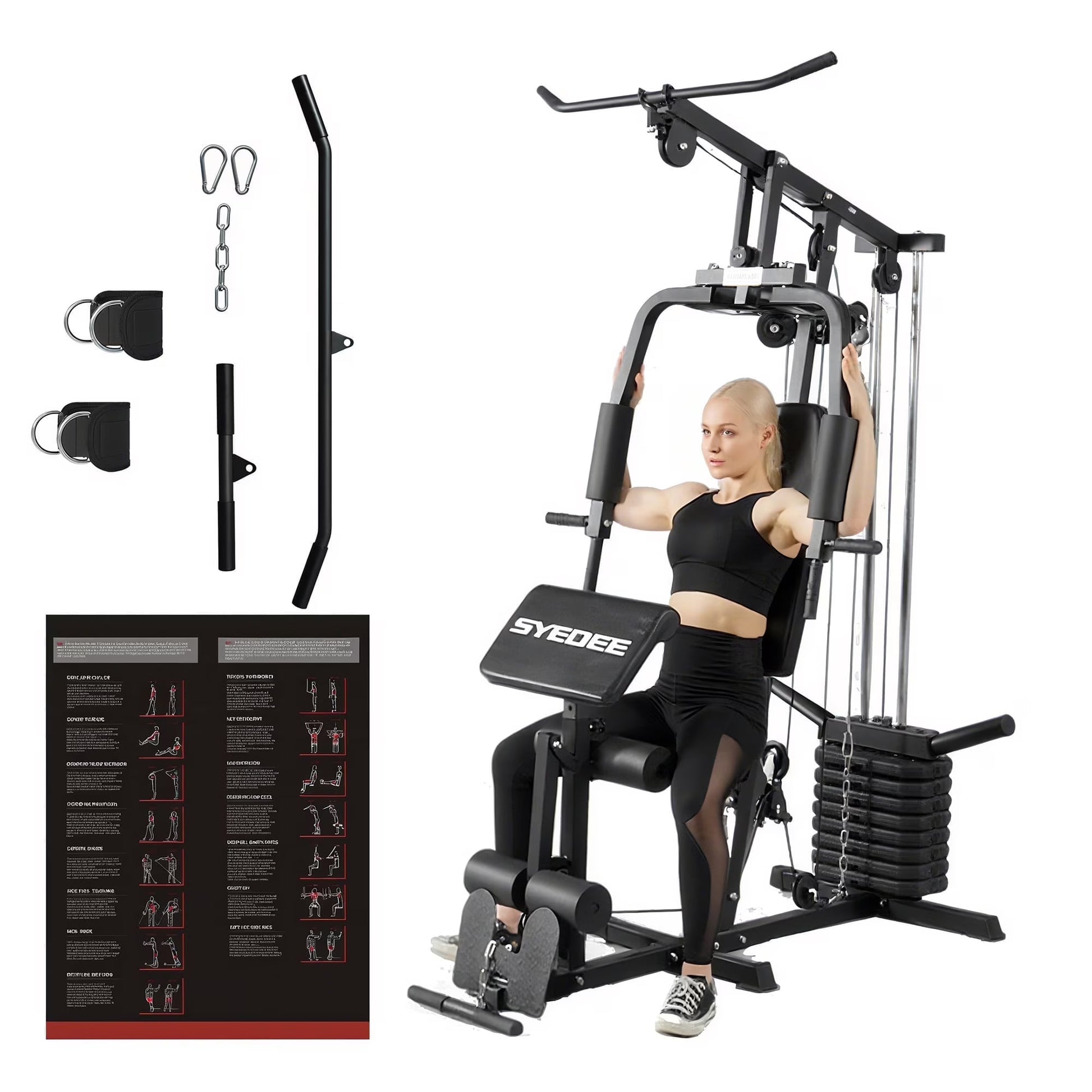 Multifunctional Home Gym System, Home Gym Station with 105LBS Weight Stack, All in One Workout Machine for Full Body Strength Training