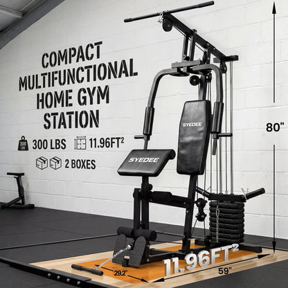 Multifunctional Home Gym System, Home Gym Station with 105LBS Weight Stack, All in One Workout Machine for Full Body Strength Training