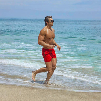 Men'S Gym Workout Shorts, 3" Bodybuilding Running Shorts, 3 Inch Athletic Gym Shorts with Zipper Pockets Red